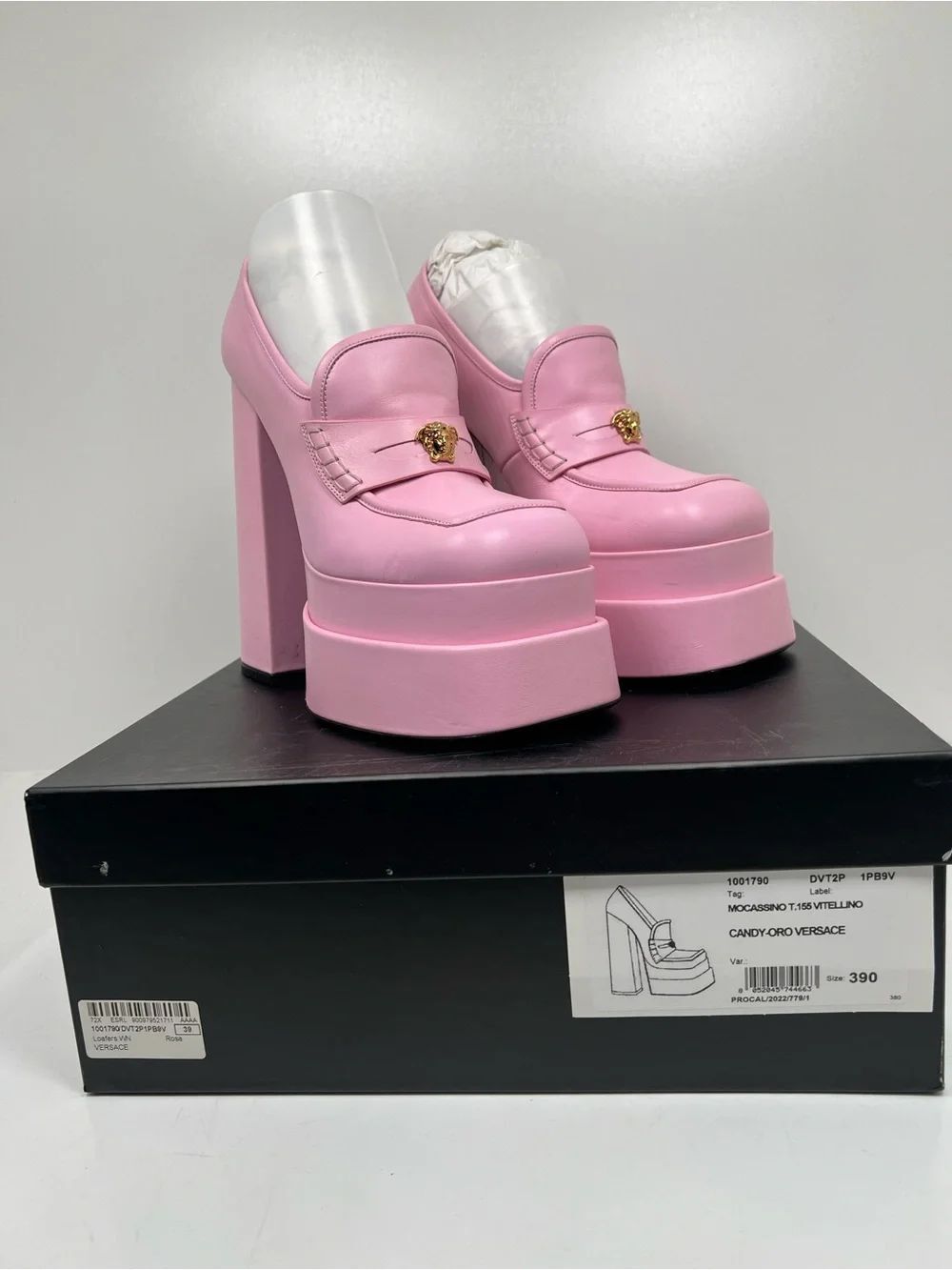 Versace Women's Powder Pink Intrico Platform Loafers EUR Size 39 US Size 9